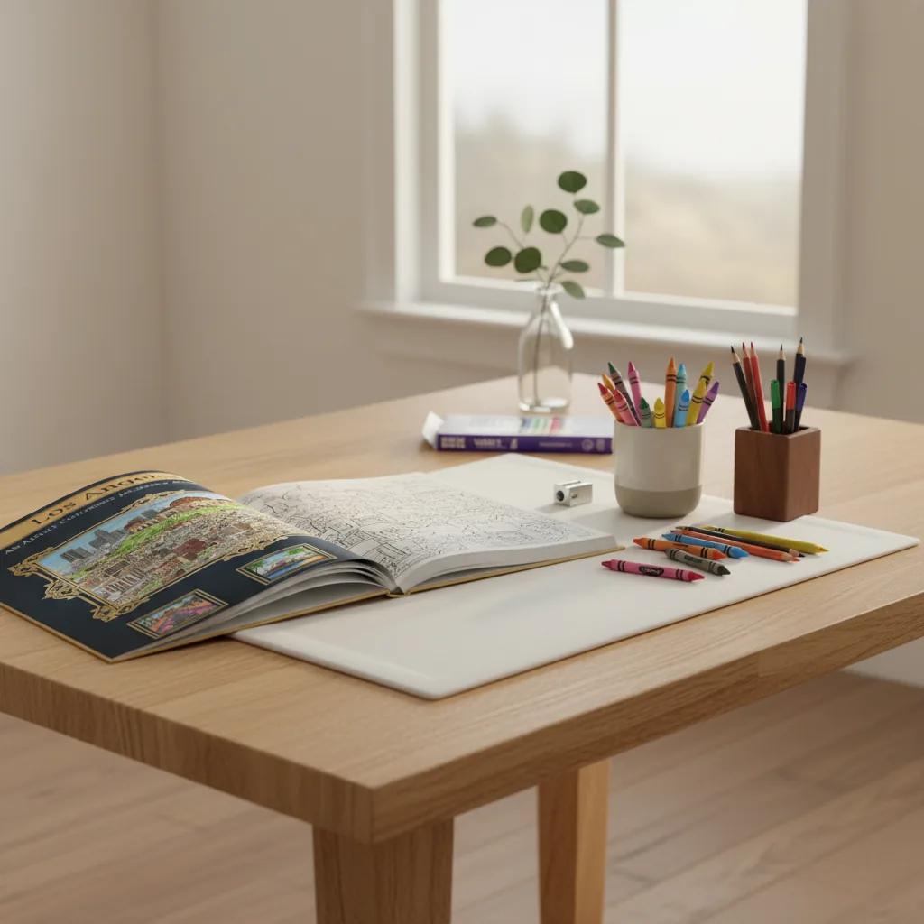 Los Angeles Dreamscapes: Premium Adult Coloring Book for Mindful Travel - bookcase