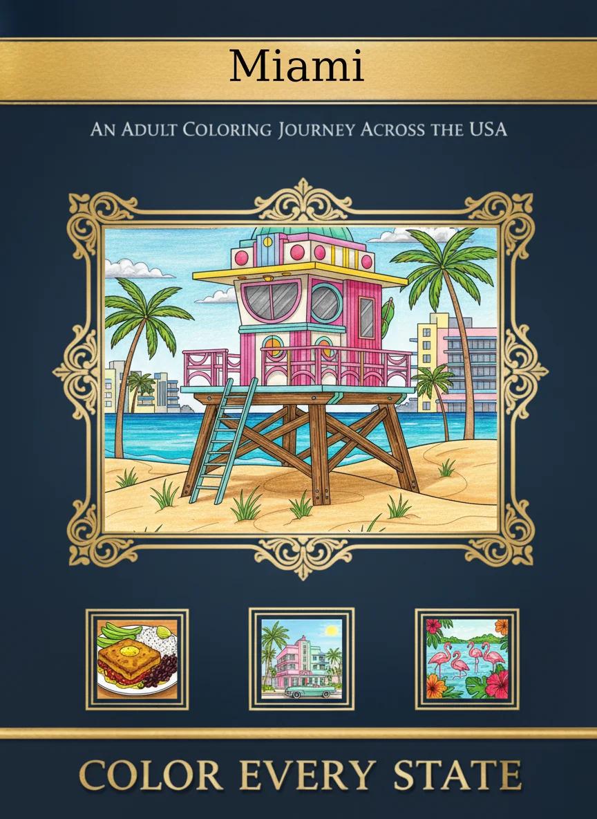 Miami Florida City & Beach Life: Adult Coloring Book - Cover