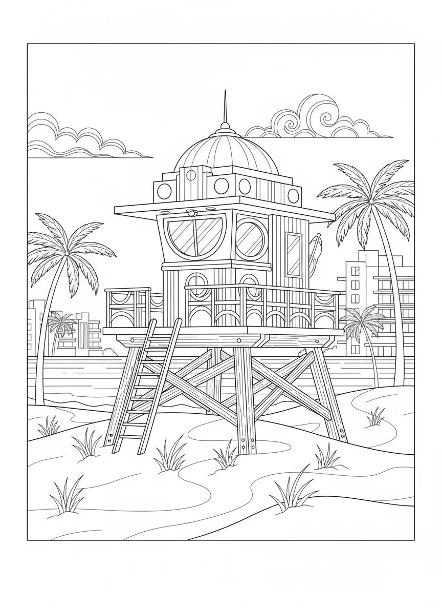 Miami Florida City & Beach Life: Adult Coloring Book - Page 2