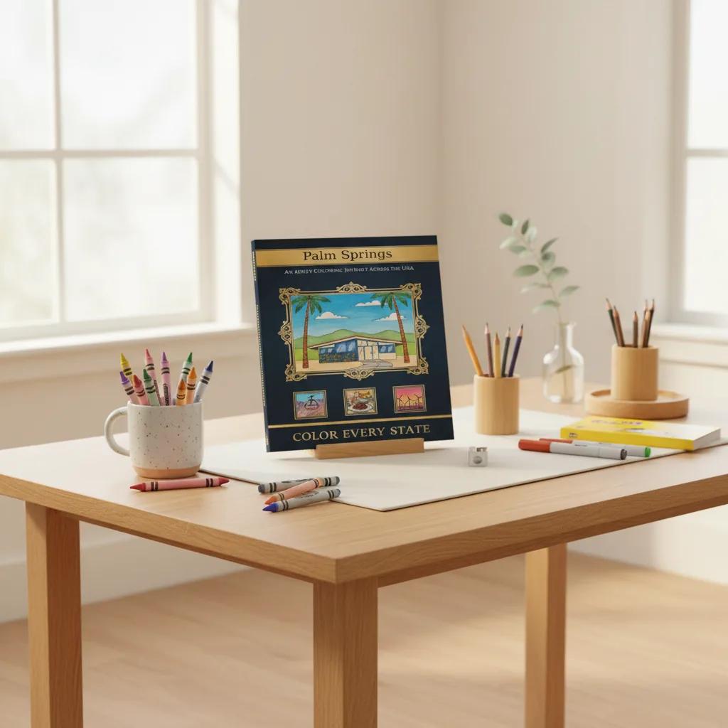 Palm Springs Architecture & Landscapes: Adult Coloring Book - bookcase