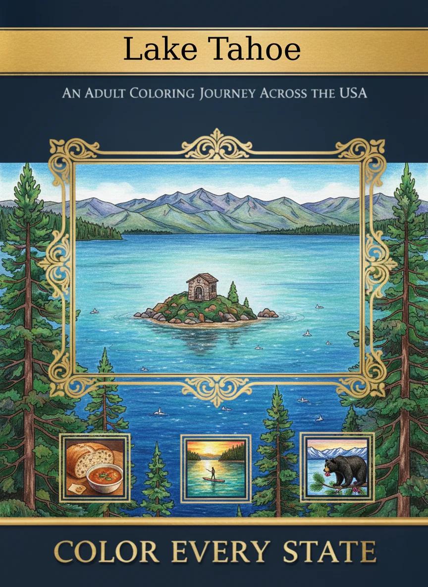 Lake Tahoe Landscapes and Nature: Adult Coloring Book - Cover