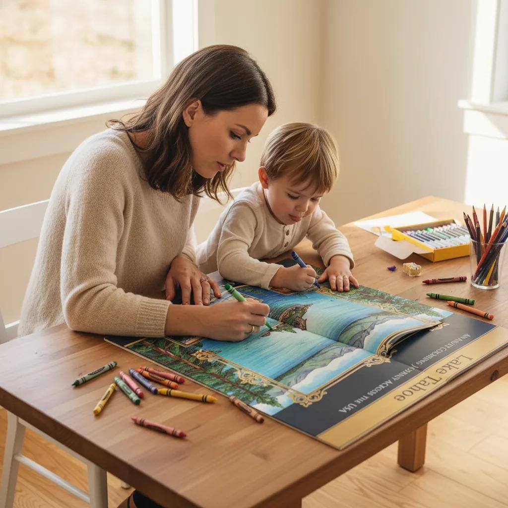 Lake Tahoe Landscapes and Nature: Adult Coloring Book - reading