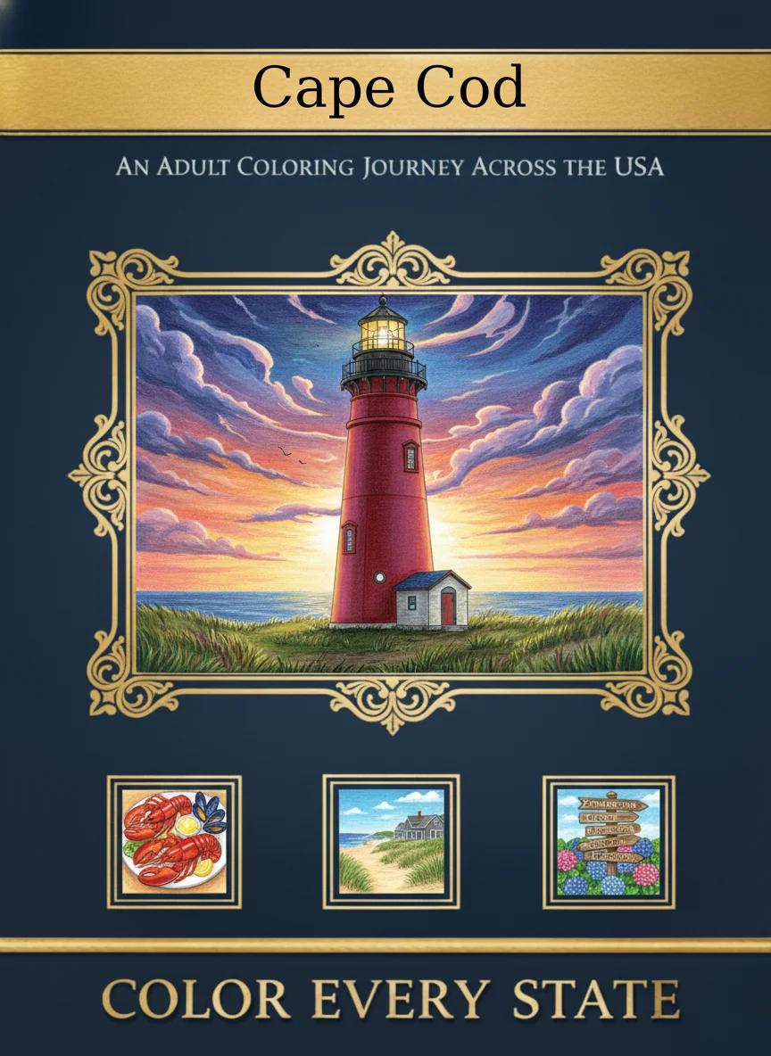 Cape Cod Coastal Scenes: Adult Coloring Book for Relaxation - Cover