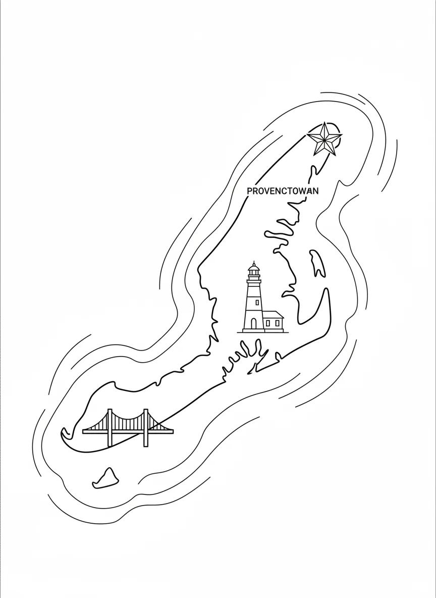 Cape Cod Coastal Scenes: Adult Coloring Book for Relaxation - Page 1