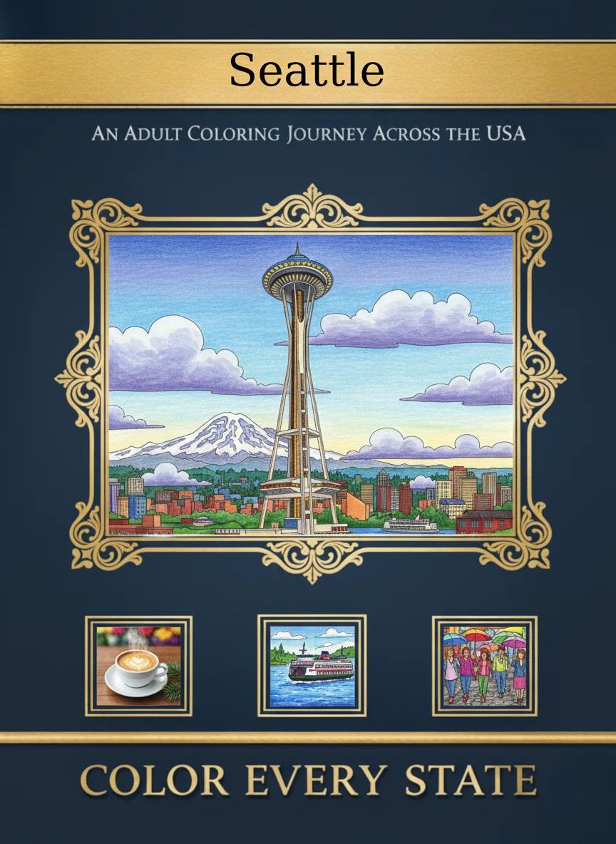 Seattle Washington Cityscapes: Adult Coloring Book - Cover