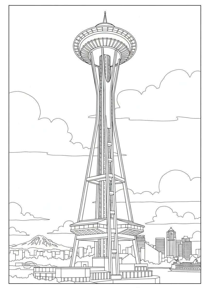 Seattle Washington Cityscapes: Adult Coloring Book - Page 1