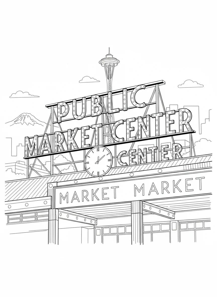 Seattle Washington Cityscapes: Adult Coloring Book - Page 2