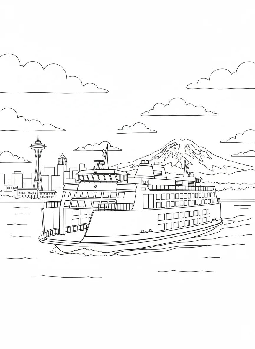 Seattle Washington Cityscapes: Adult Coloring Book - Page 3