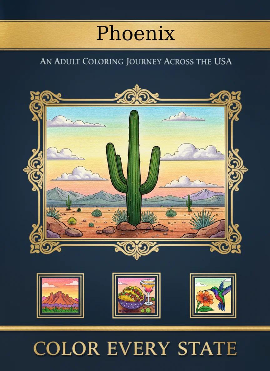 Phoenix Arizona & Sonoran Desert: Adult Coloring Book - Cover
