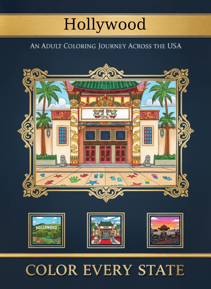 Hollywood Icons & Famous Landmarks: Adult Coloring Book - Cover