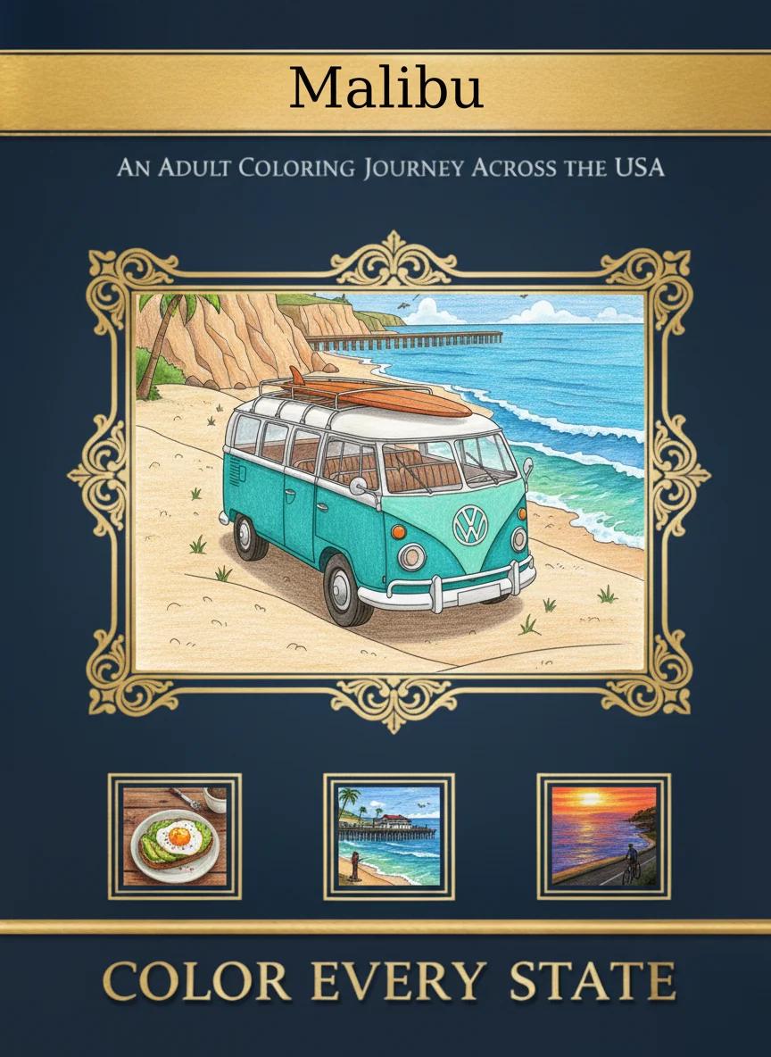 Malibu Coastline and Landmarks: Adult Coloring Book - Cover