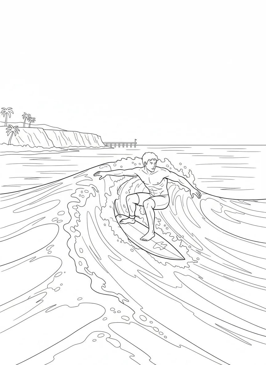 Malibu Coastline and Landmarks: Adult Coloring Book - Page 1