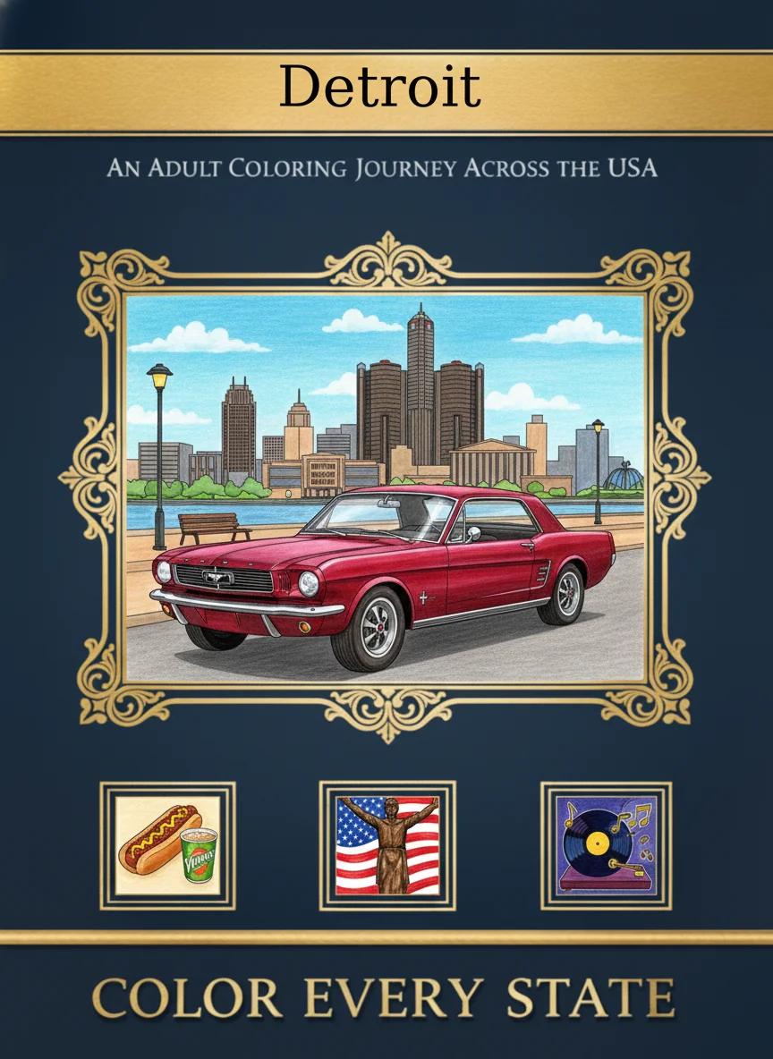Detroit Cityscapes & Landmarks: Adult Coloring Book - Cover