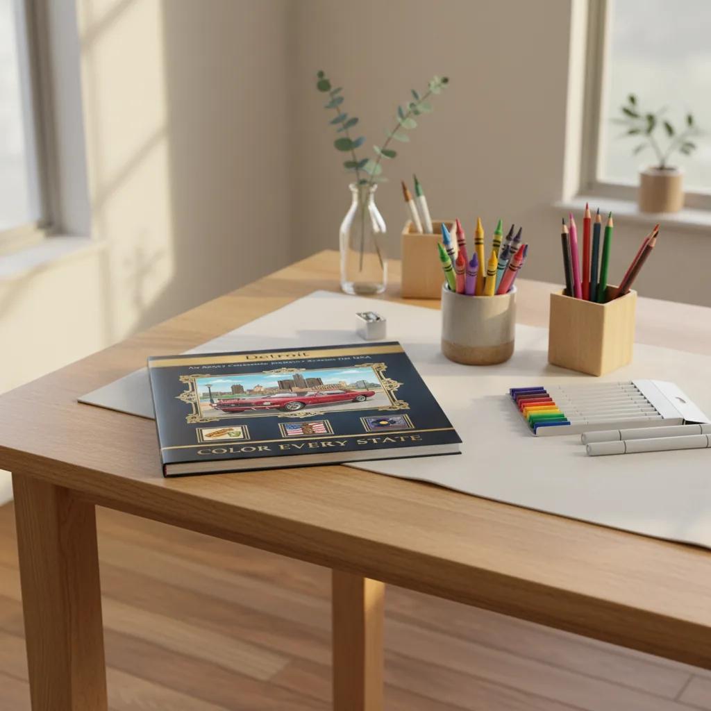 Detroit Cityscapes & Landmarks: Adult Coloring Book - bookcase