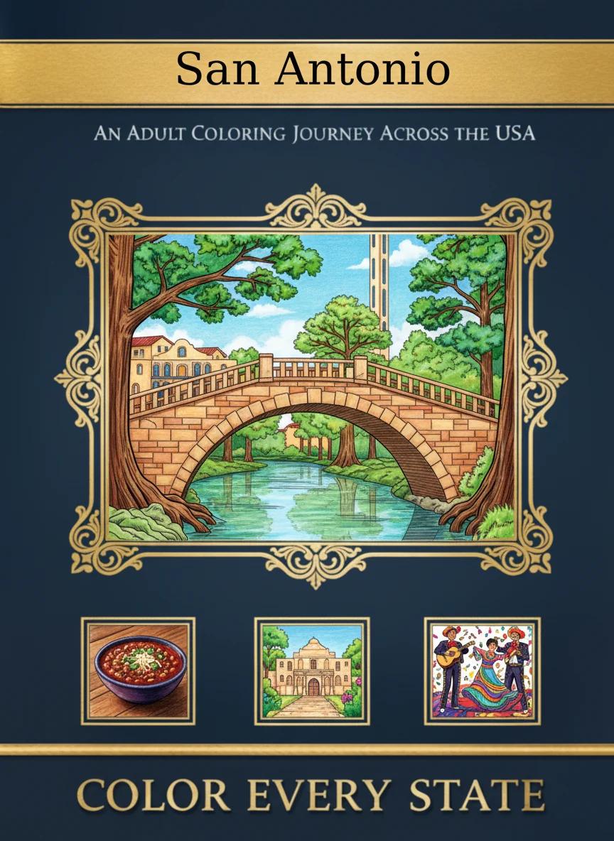 San Antonio Landmarks & Culture: Adult Coloring Book - Cover