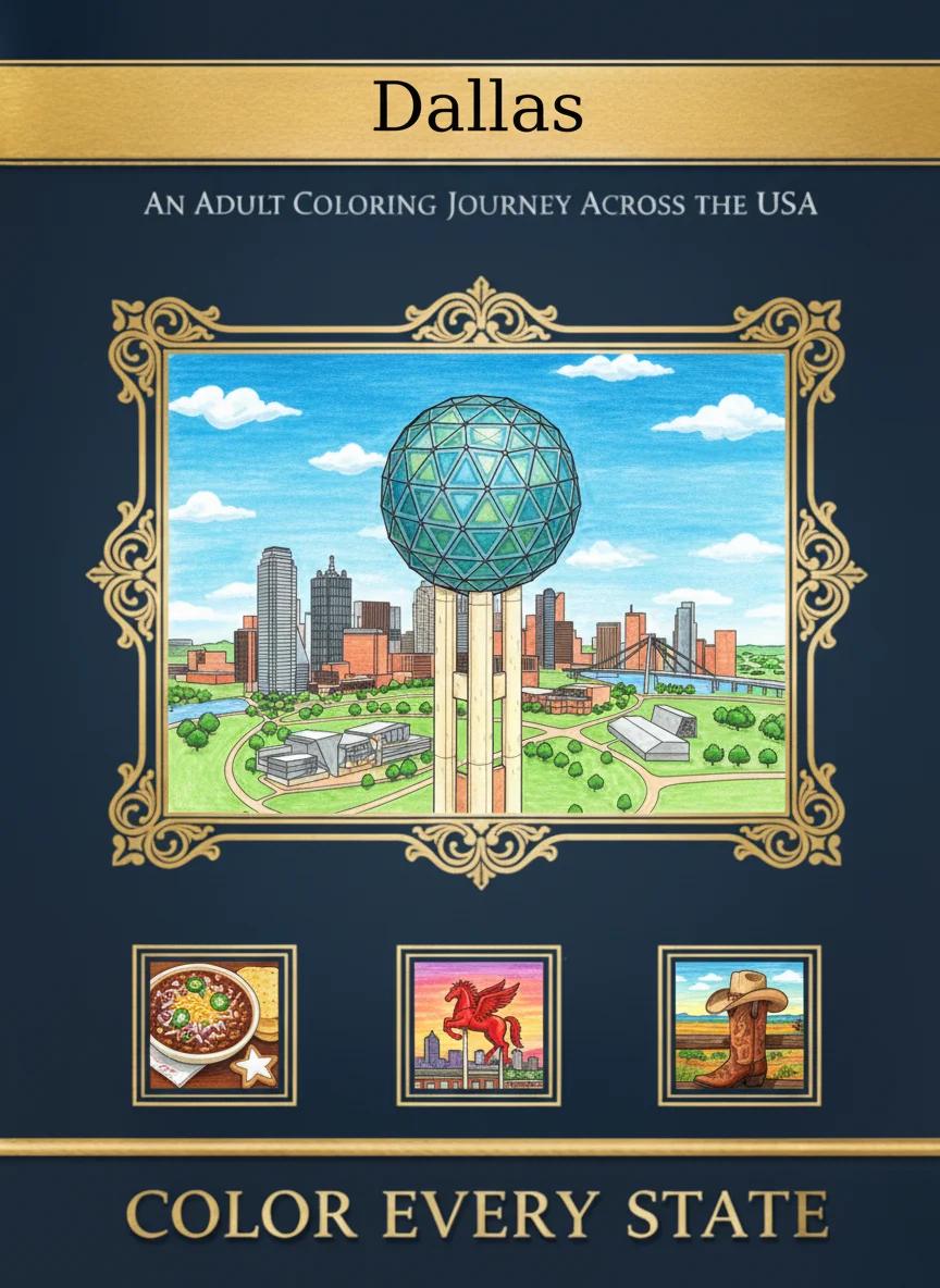 Dallas Texas Landmarks: Detailed Adult Coloring Book - Cover