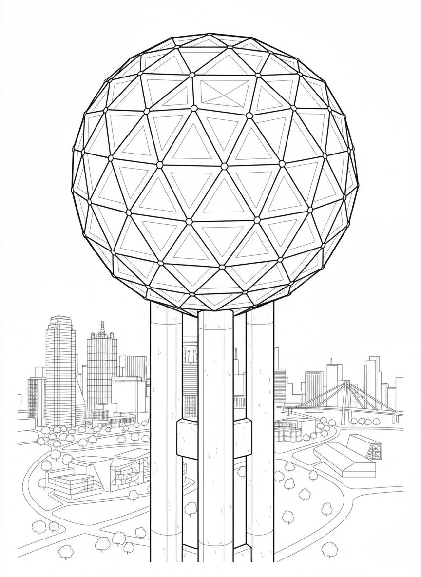 Dallas Texas Landmarks: Detailed Adult Coloring Book - Page 1