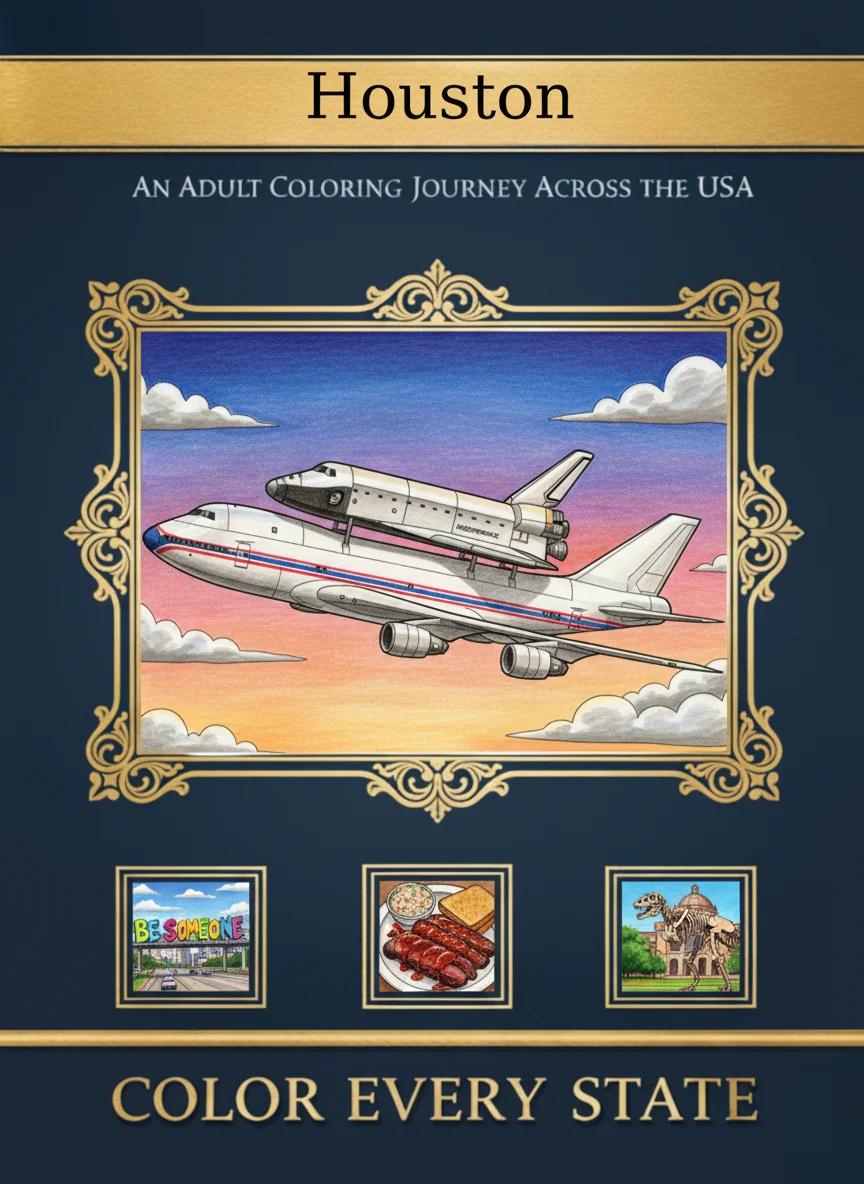 Houston Space City & NASA History: Adult Coloring Book - Cover