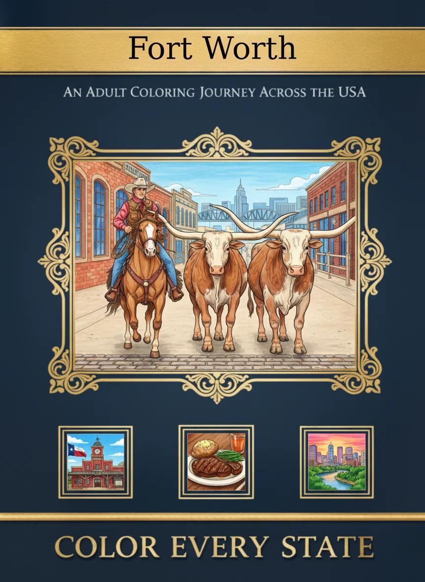 Fort Worth Cityscapes & Western Heritage: Adult Coloring Book - Cover