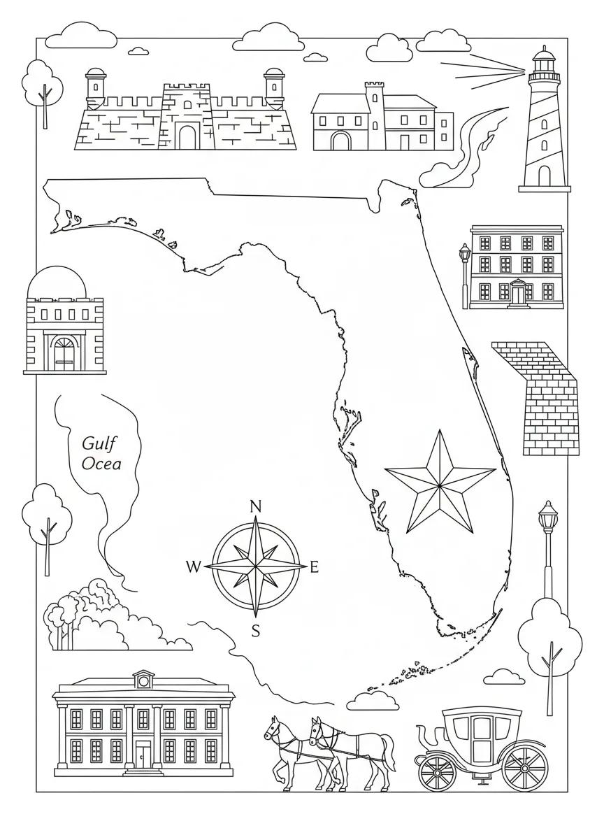 St. Augustine Historic Landmarks: Adult Coloring Book - Page 1
