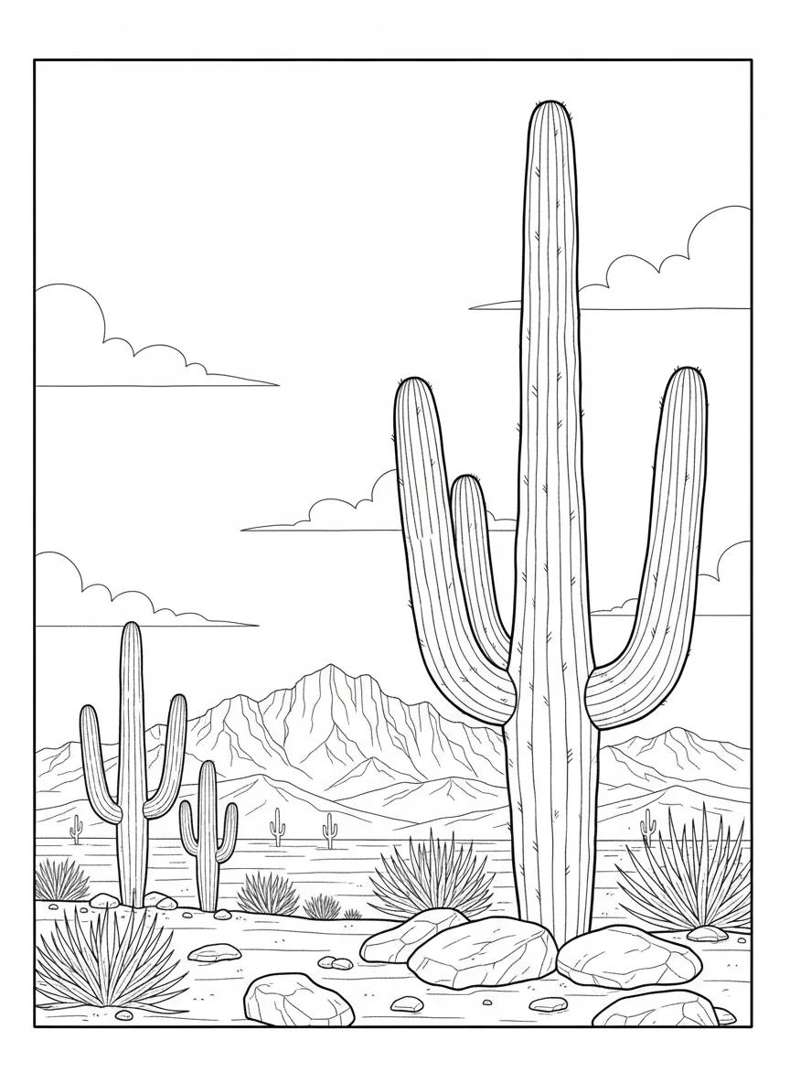 Tucson Arizona Desert Landscapes: Adult Coloring Book - Page 1