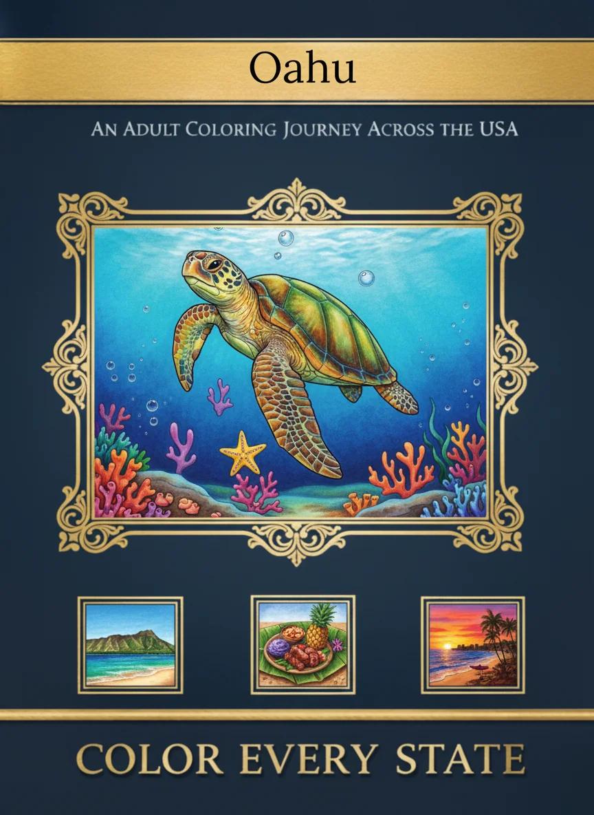 Oahu Hawaii Tropical Landscapes: Adult Coloring Book - Cover
