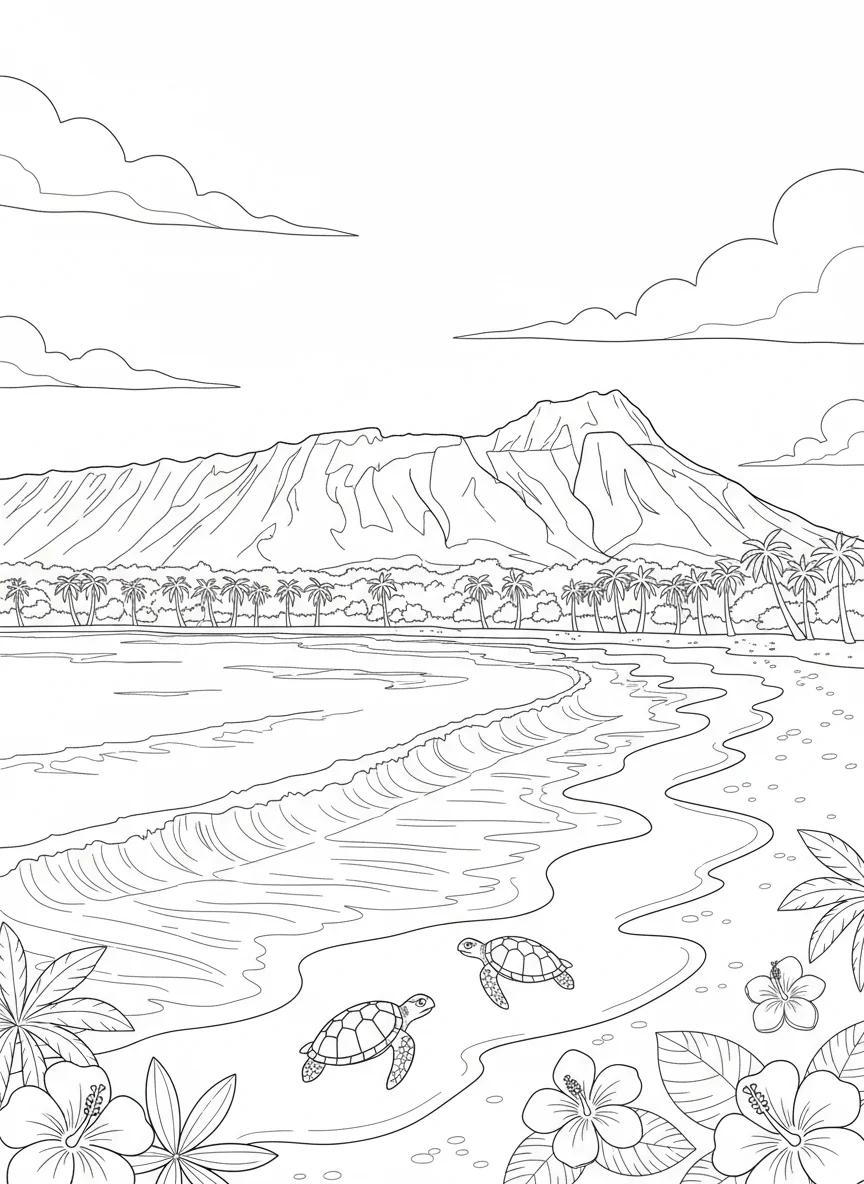 Oahu Hawaii Tropical Landscapes: Adult Coloring Book - Page 2