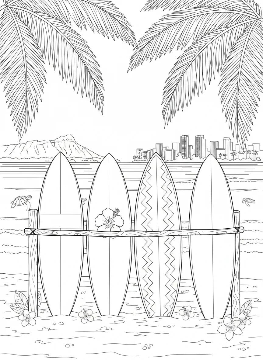 Oahu Hawaii Tropical Landscapes: Adult Coloring Book - Page 4