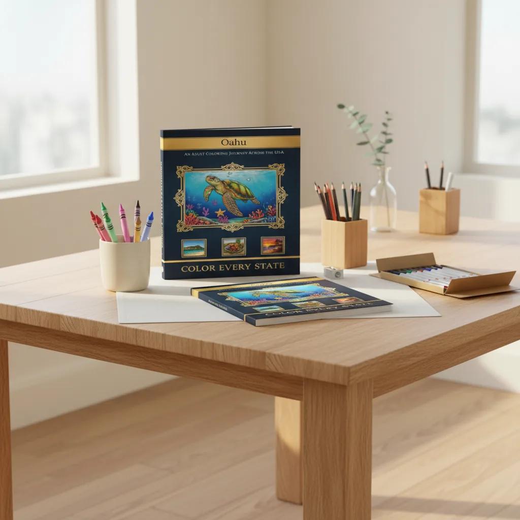 Oahu Hawaii Tropical Landscapes: Adult Coloring Book - bookcase