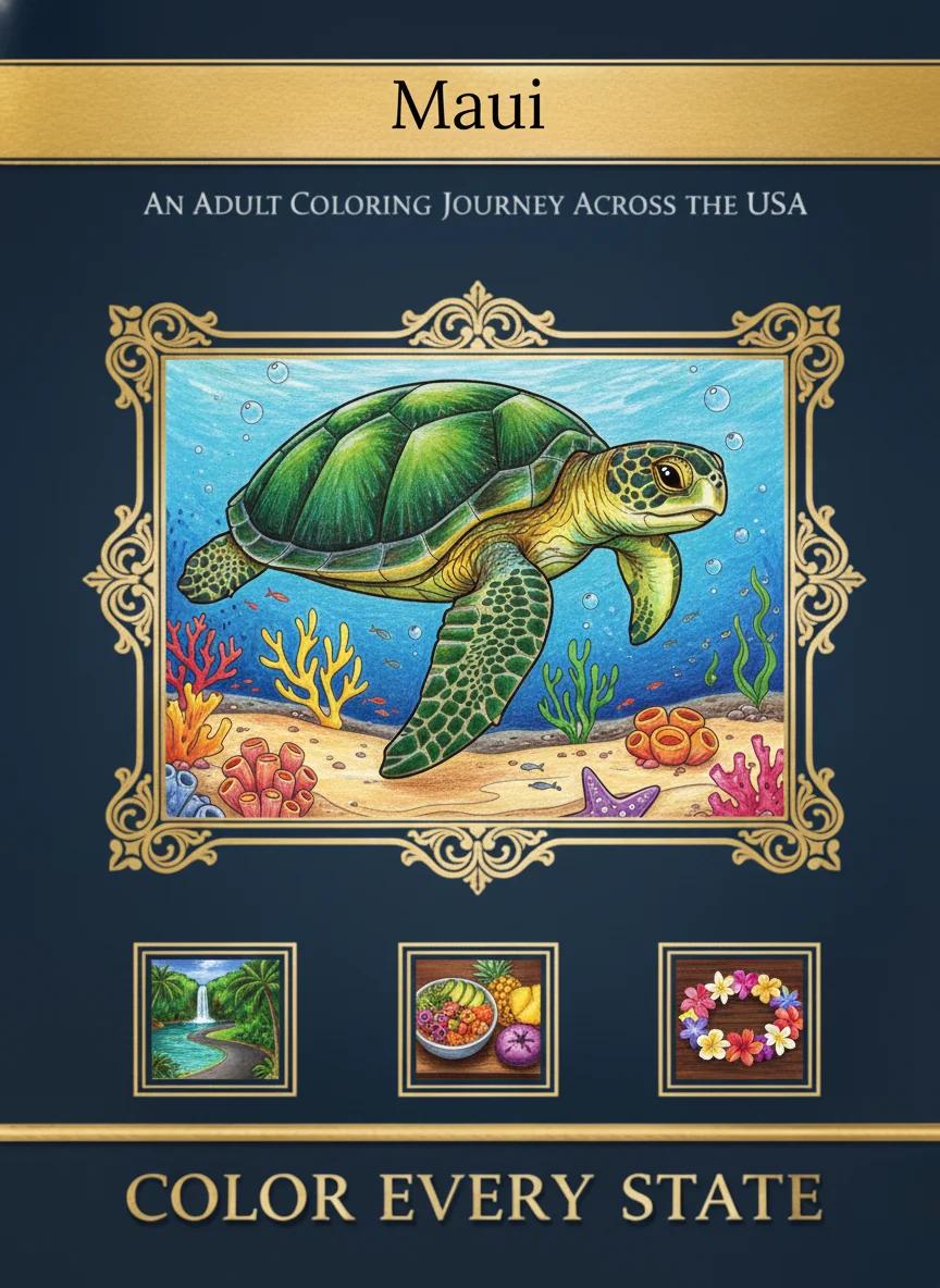Maui Island Wildlife & Landscapes: Adult Coloring Book - Cover