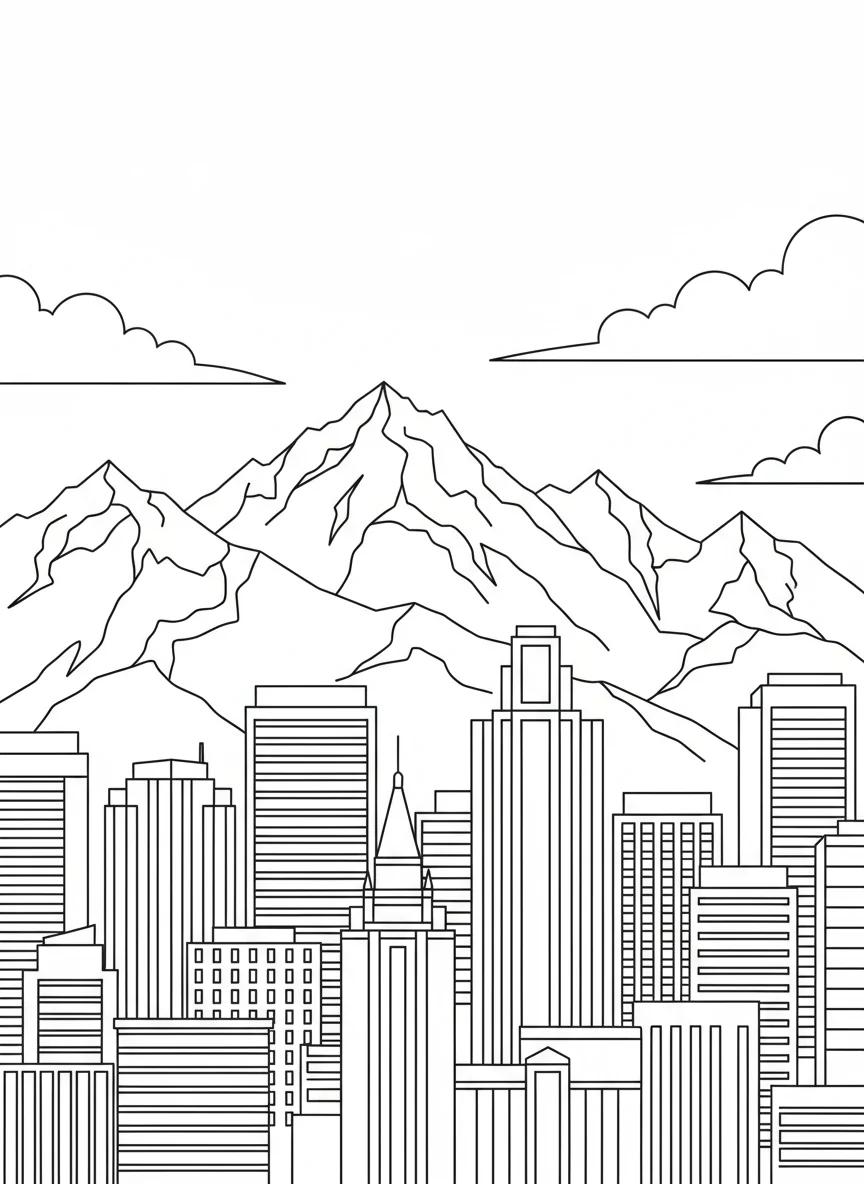 Salt Lake City Landmarks: Detailed Adult Coloring Book - Page 1