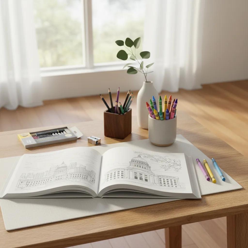 Salt Lake City Landmarks: Detailed Adult Coloring Book - bookcase