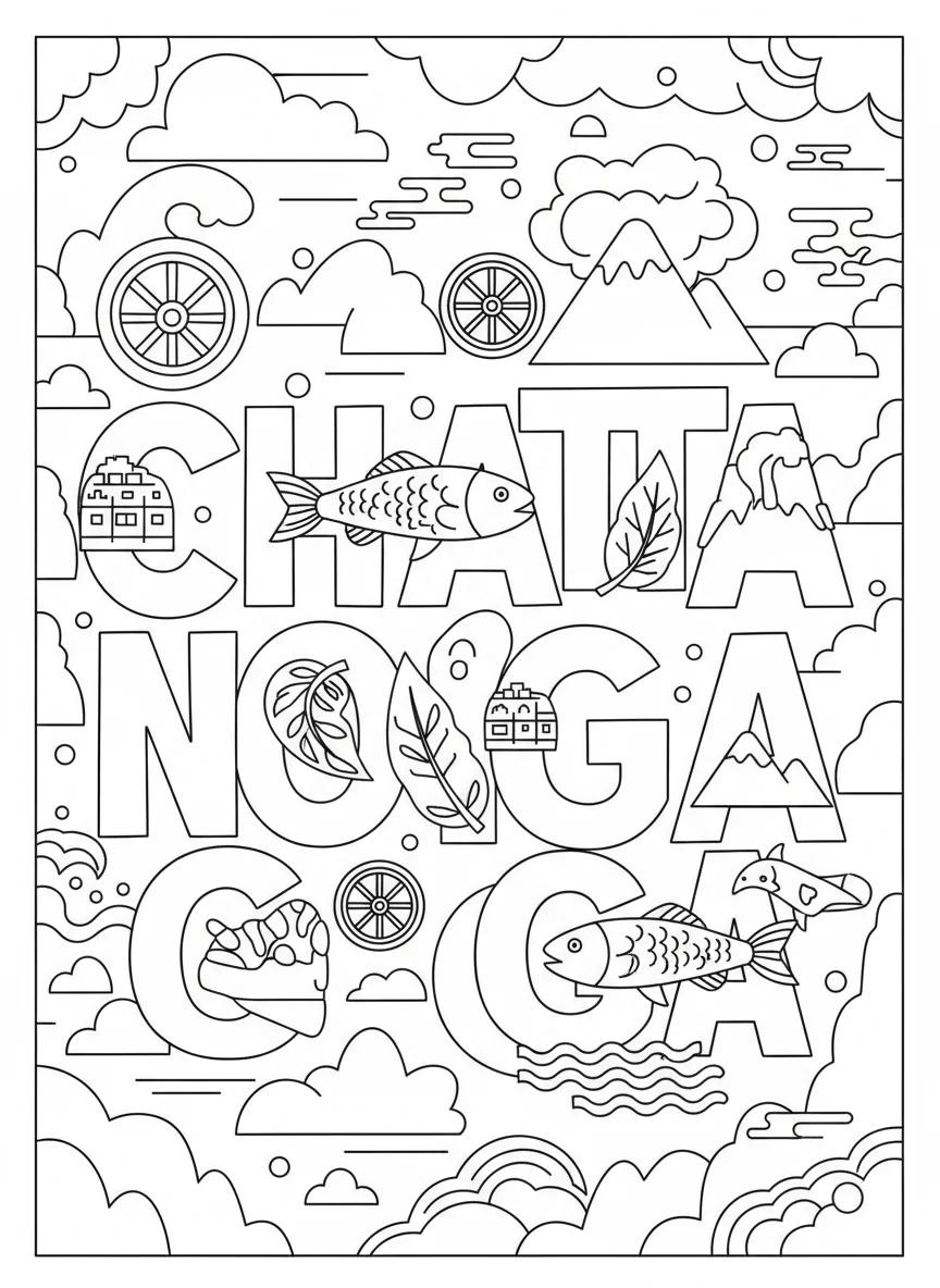 Chattanooga Tennessee Landmarks: Adult Coloring Book - Page 1