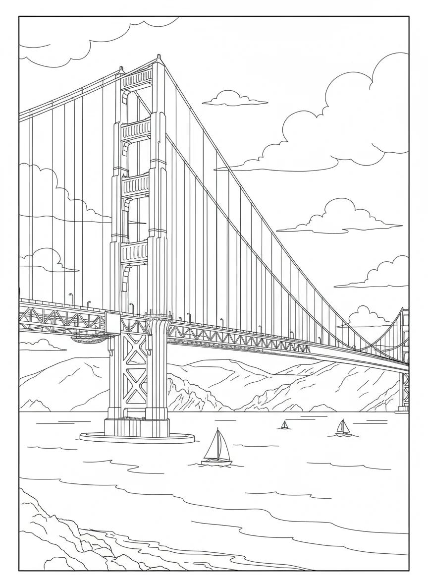 San Francisco City Scenes: Detailed Adult Coloring Book - Page 1
