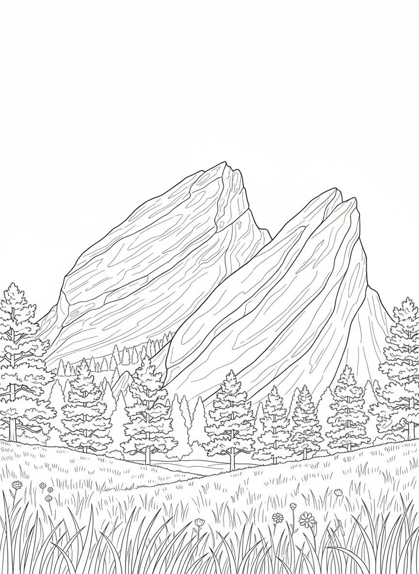 Boulder Colorado Landmarks & Nature: Adult Coloring Book - Page 1