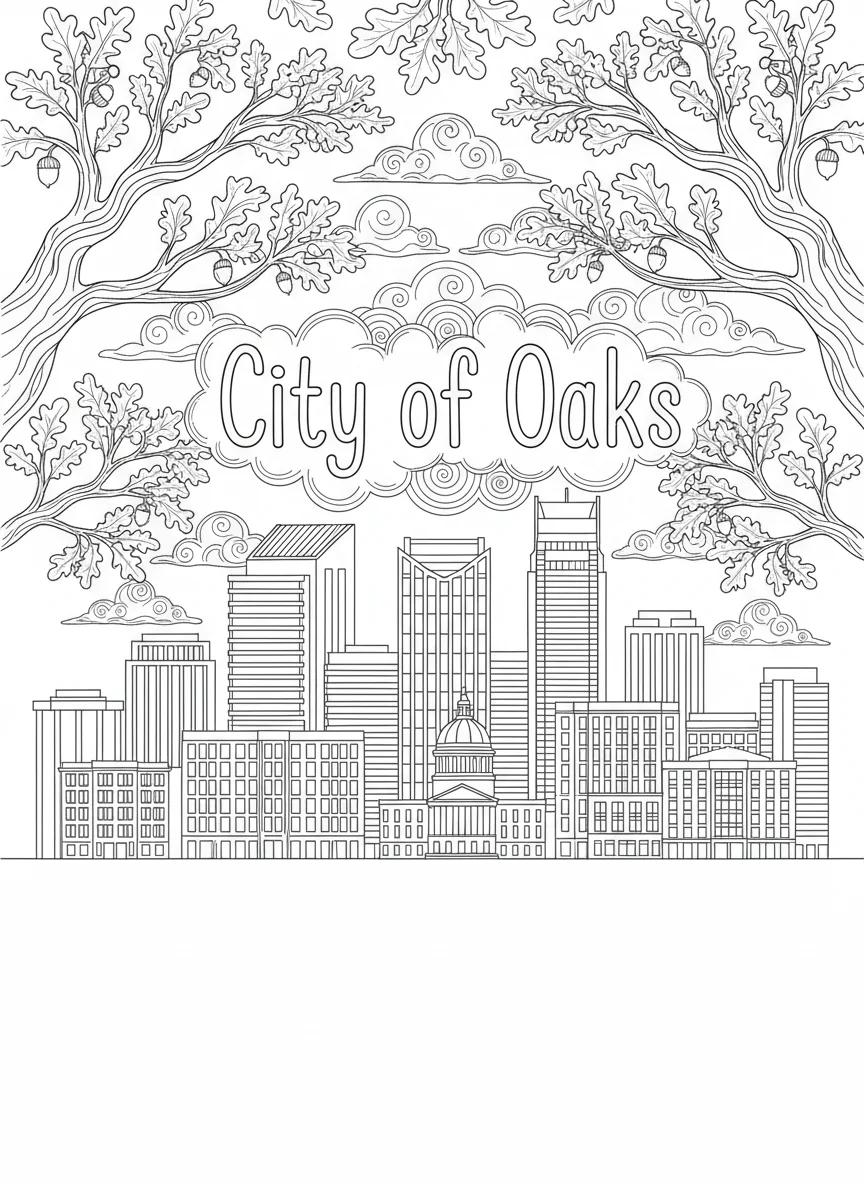 Raleigh, North Carolina Landmarks: Adult Coloring Book - Page 1