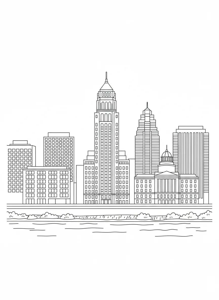 Columbus Ohio Landmarks & Cityscapes: Adult Coloring Book - Page 1