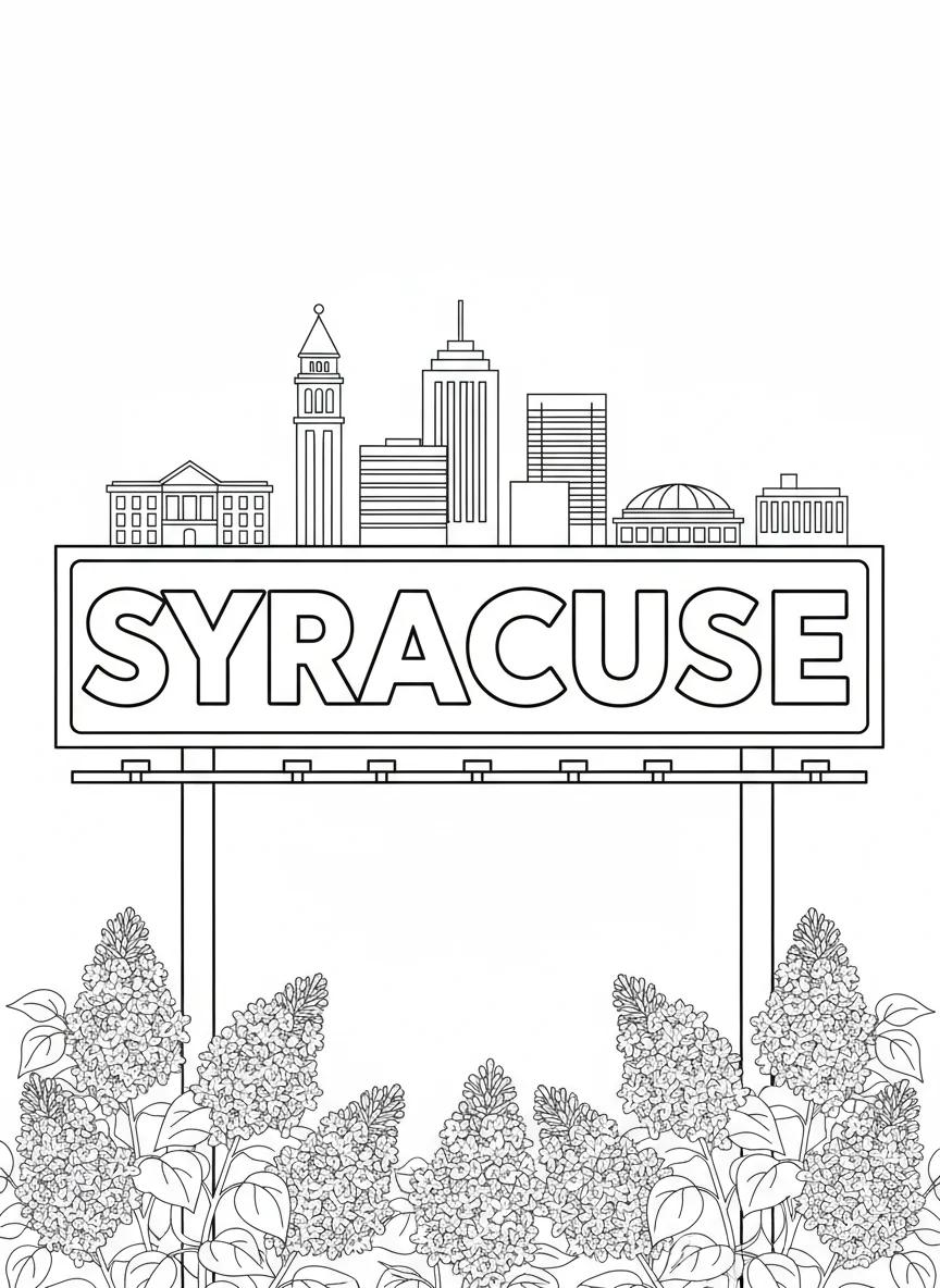 Syracuse New York Landmarks & Views: Adult Coloring Book - Page 1