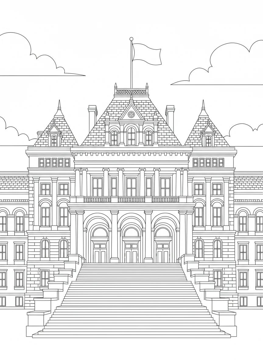Albany New York Landmarks & Architecture: Adult Coloring Book - Page 1