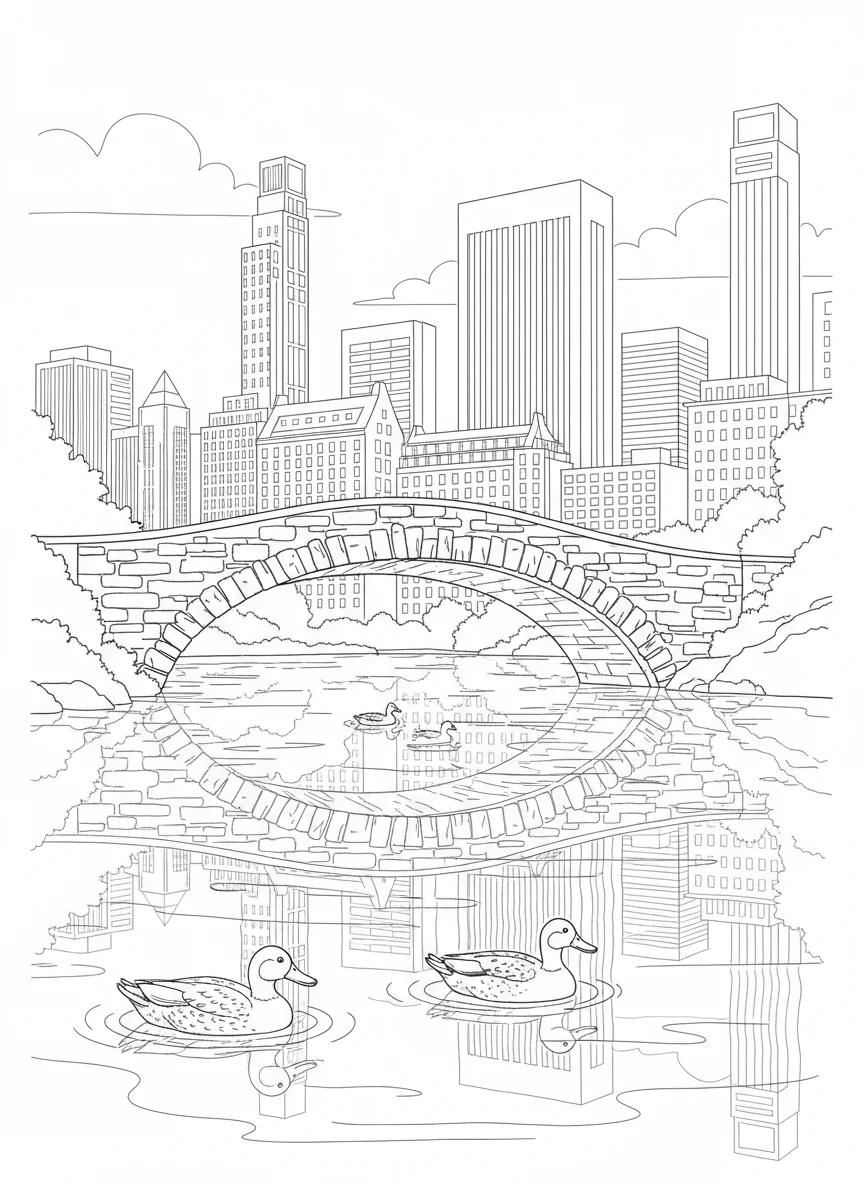 Central Park New York City Landmarks: Adult Coloring Book - Page 1
