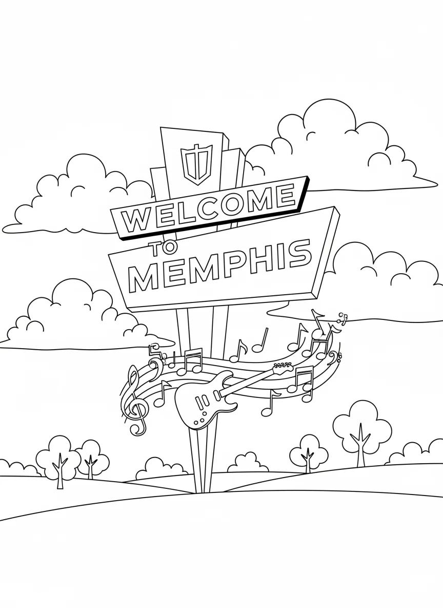 Memphis Cityscapes & Music History: Adult Coloring Book - Page 1