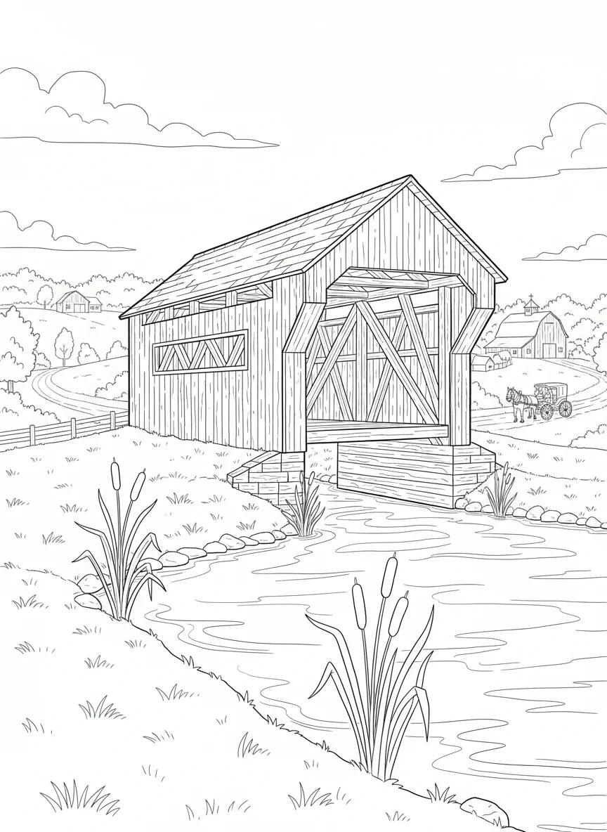 Amish Country Life and Landscapes: Adult Coloring Book - Page 4