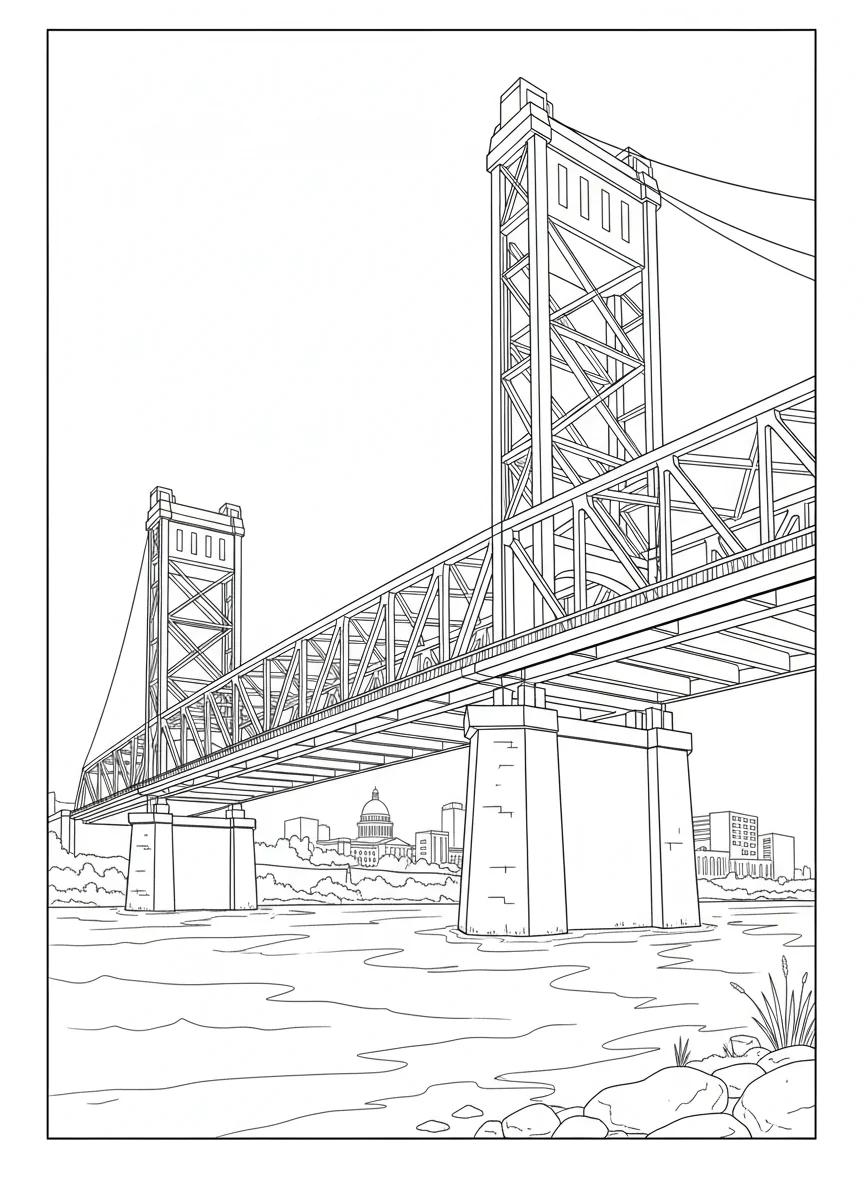 Sacramento California Landmarks: Adult Coloring Book - Page 1