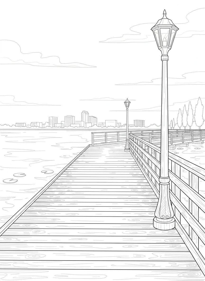 Lake Charles Louisiana Landscapes: Adult Coloring Book - Page 1