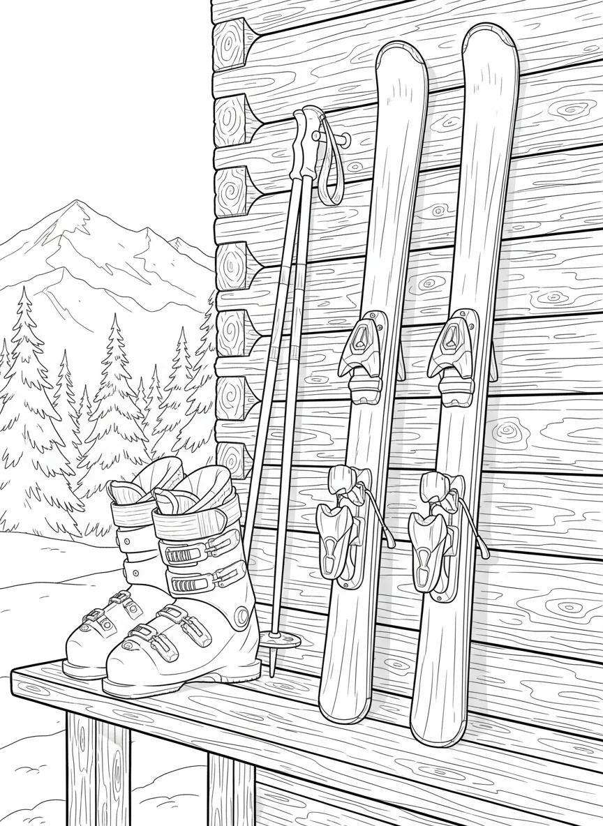 Sun Valley Idaho Winter Skiing: Adult Coloring Book - Page 2