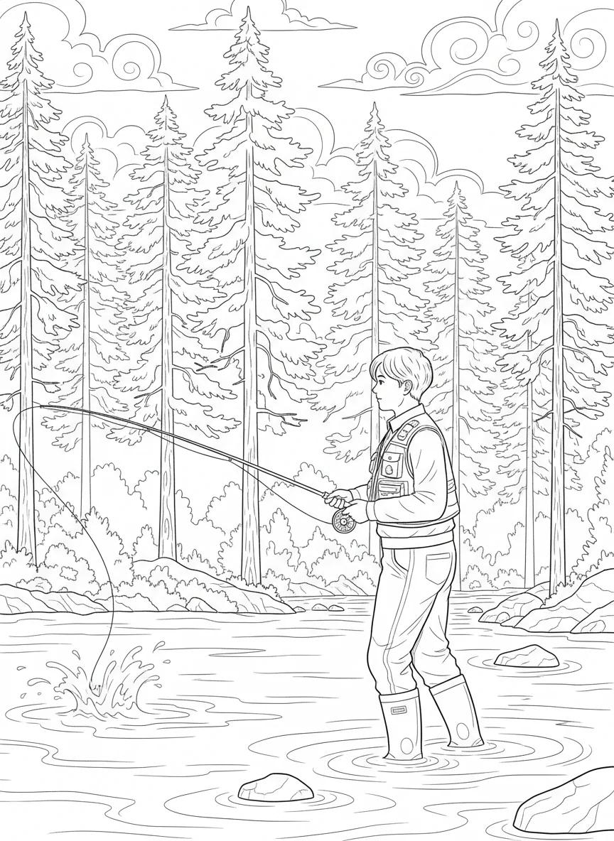 Yellowstone River Fly Fishing Scenes: Adult Coloring Book - Page 2