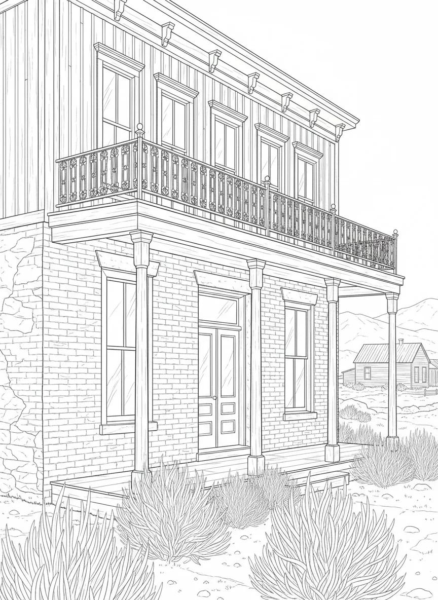 Ghost Towns of the West: Montana Adult Coloring Book - Page 1