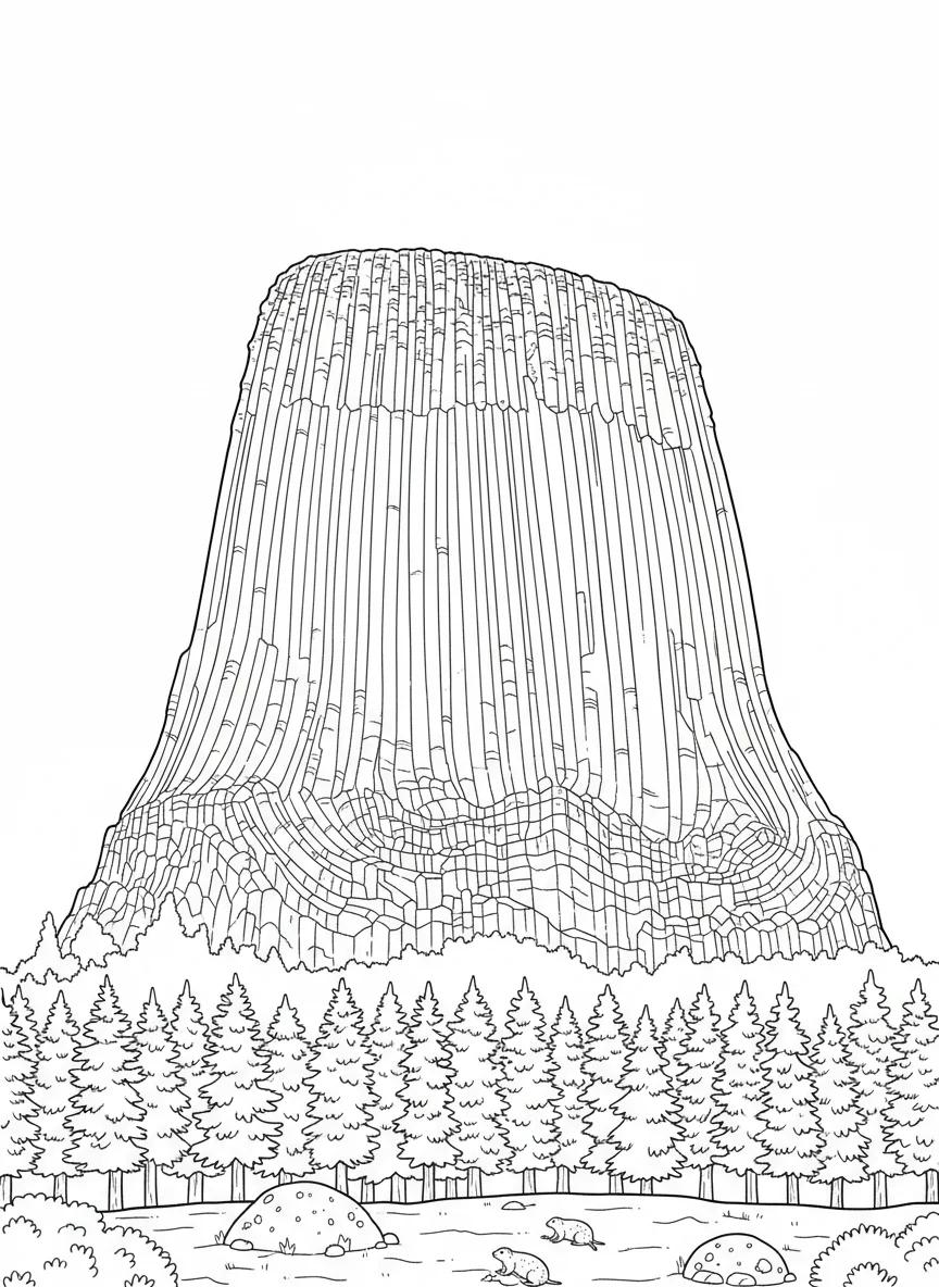 Devils Tower Monument Wyoming: Adult Coloring Book - Page 1
