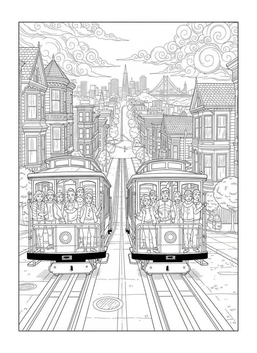 San Francisco Landmarks Coloring Book: Explore Iconic City Scenes for Kids 5-9 - Page 2