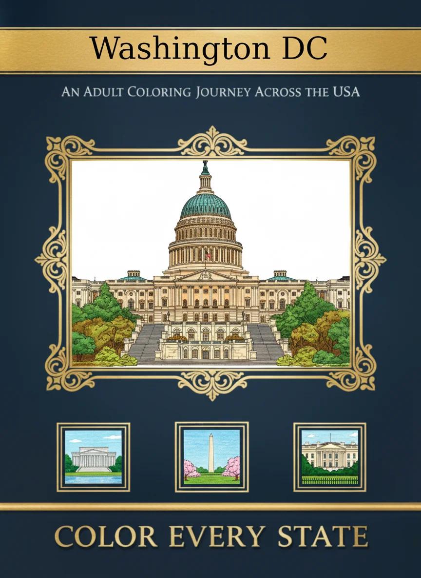 Washington DC Landmarks Coloring Book for Kids Ages 5-9: Educational & Fun - Cover